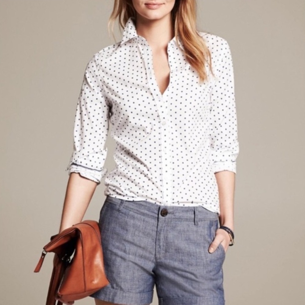 Banana Republic White Polka Dot Button Down